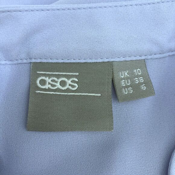 ASOS Baby Blue Ruffle Mock Neck Blouse Size 6 - Picture 8 of 10